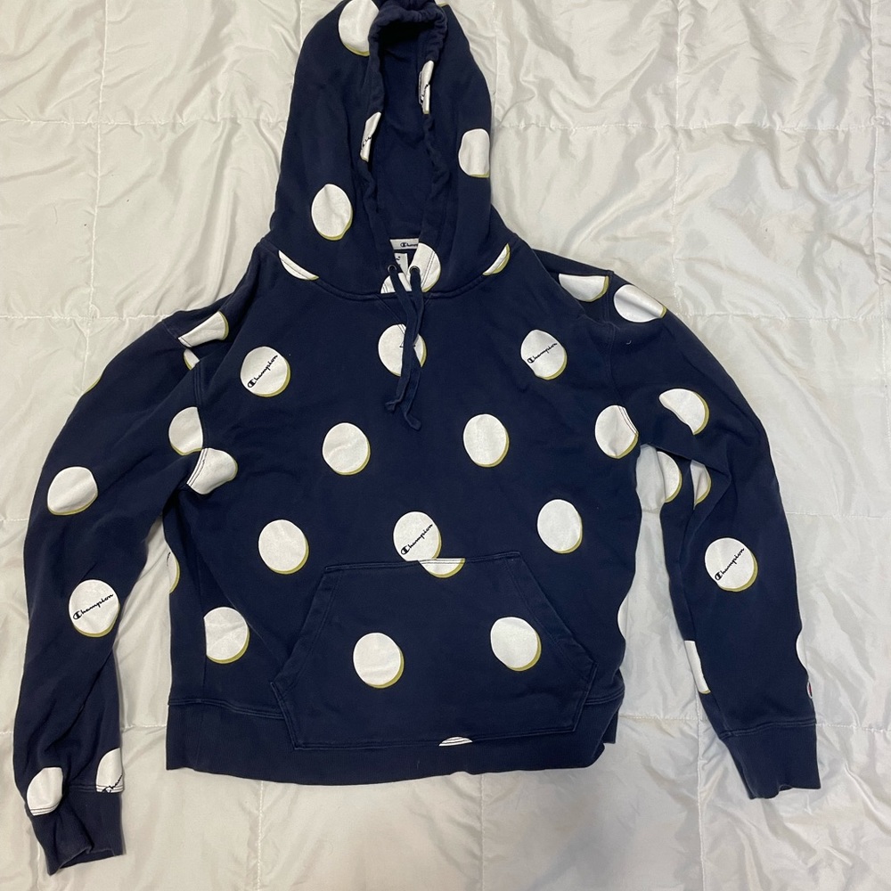 Navy blue, Yellow/white poka dots big kid champion hoodie